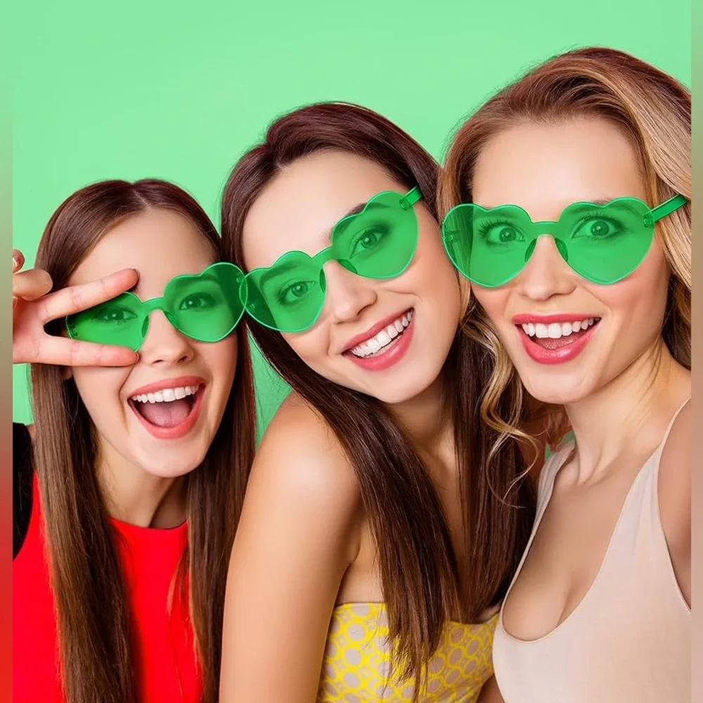 New Heart Shaped Frameless Plastic Sunglasses, Color Neon Green